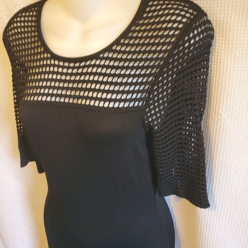 Nanette Lepore Womens Sz S Black Knit Grid Mesh Dress knee length 1/2 sleeve - Picture 6 of 13